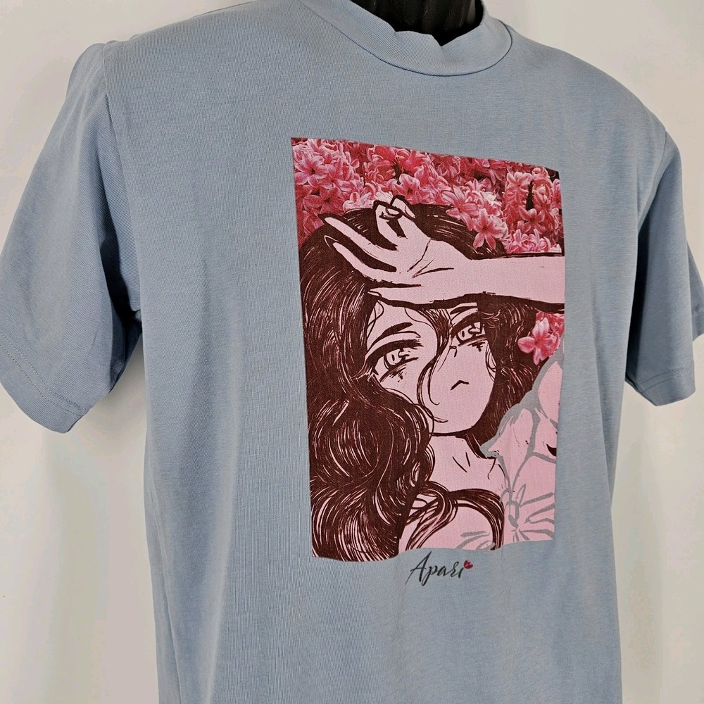 Rare Apari 2024 Spring/Summer Tshirt Blue Girl With Roses Size Small